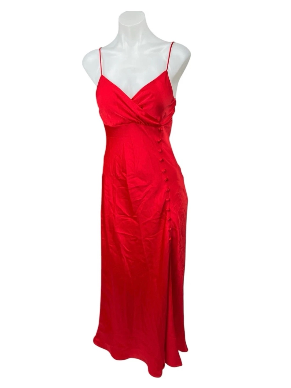 Zara Red Satin Maxi Dress Size S With Side Slit Resort Wear Y2k